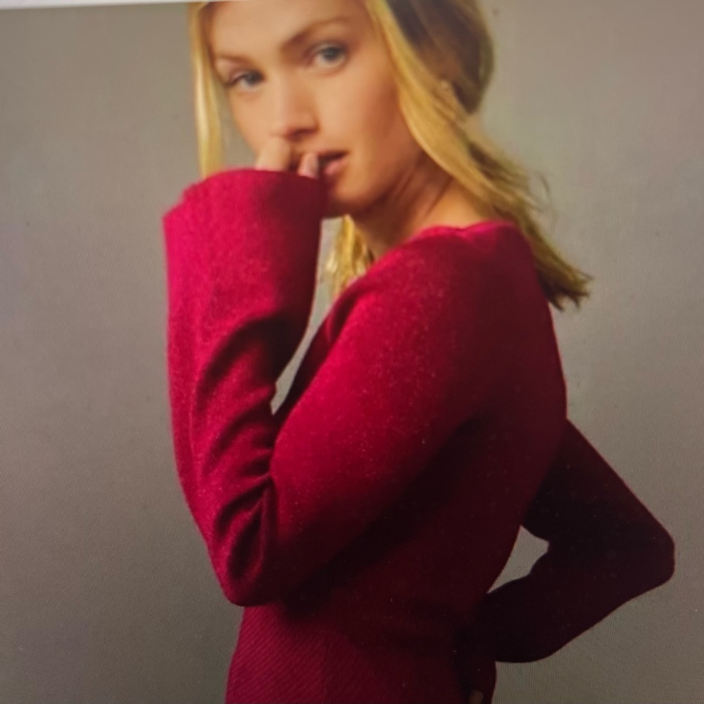 Anthropologie, NWT,‎ MAEVE square neck, bell sleeve sweater, raspberry sparkle L - Picture 2 of 6